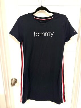 Tommy Hilfiger Navy Tee with Red & White Stripe Trim T shirt dress